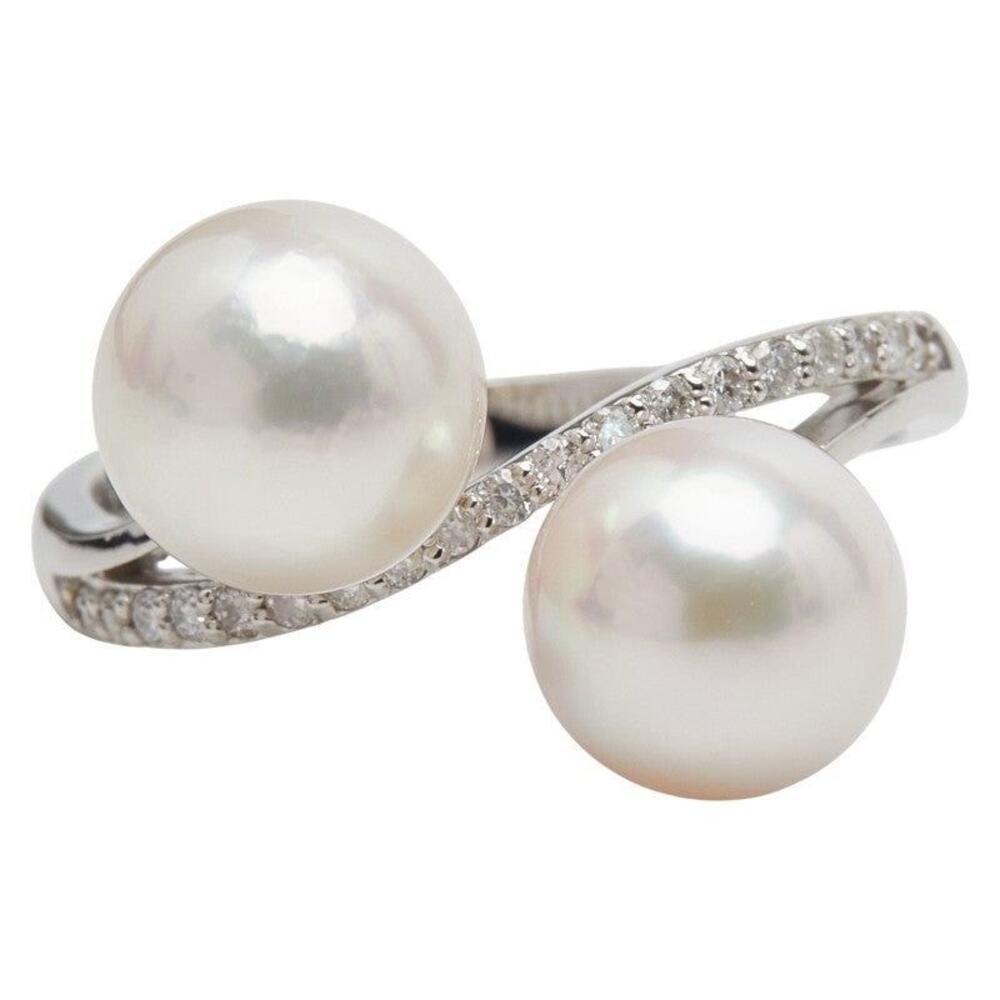 Unbranded Akoya Pearl Diamond 18K White Gold Ring Silver